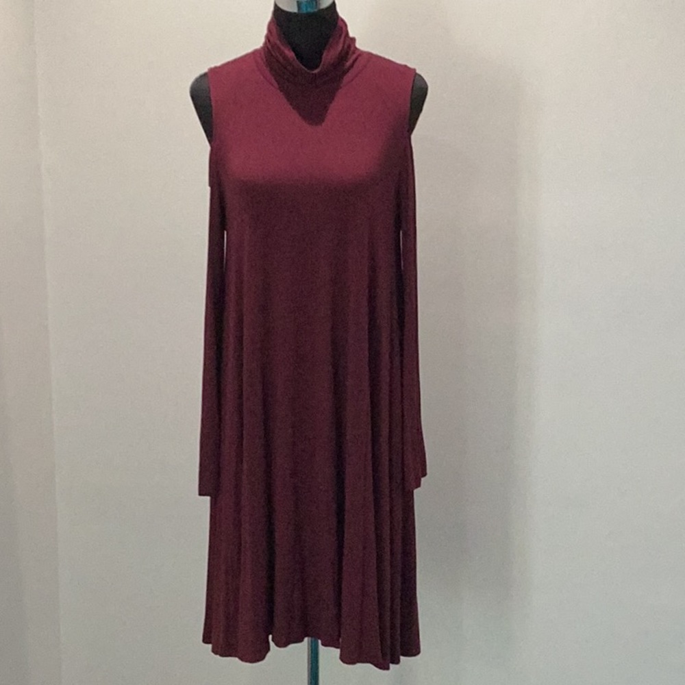 Robert Michaels Wine - Turtleneck Cold Shoulder Long Sleeve Dress Size XL